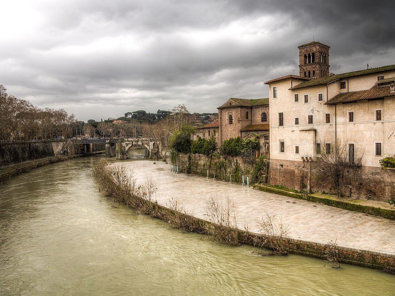 Facade of San Bartolomeo all Isola on Tiber Island in Rome.