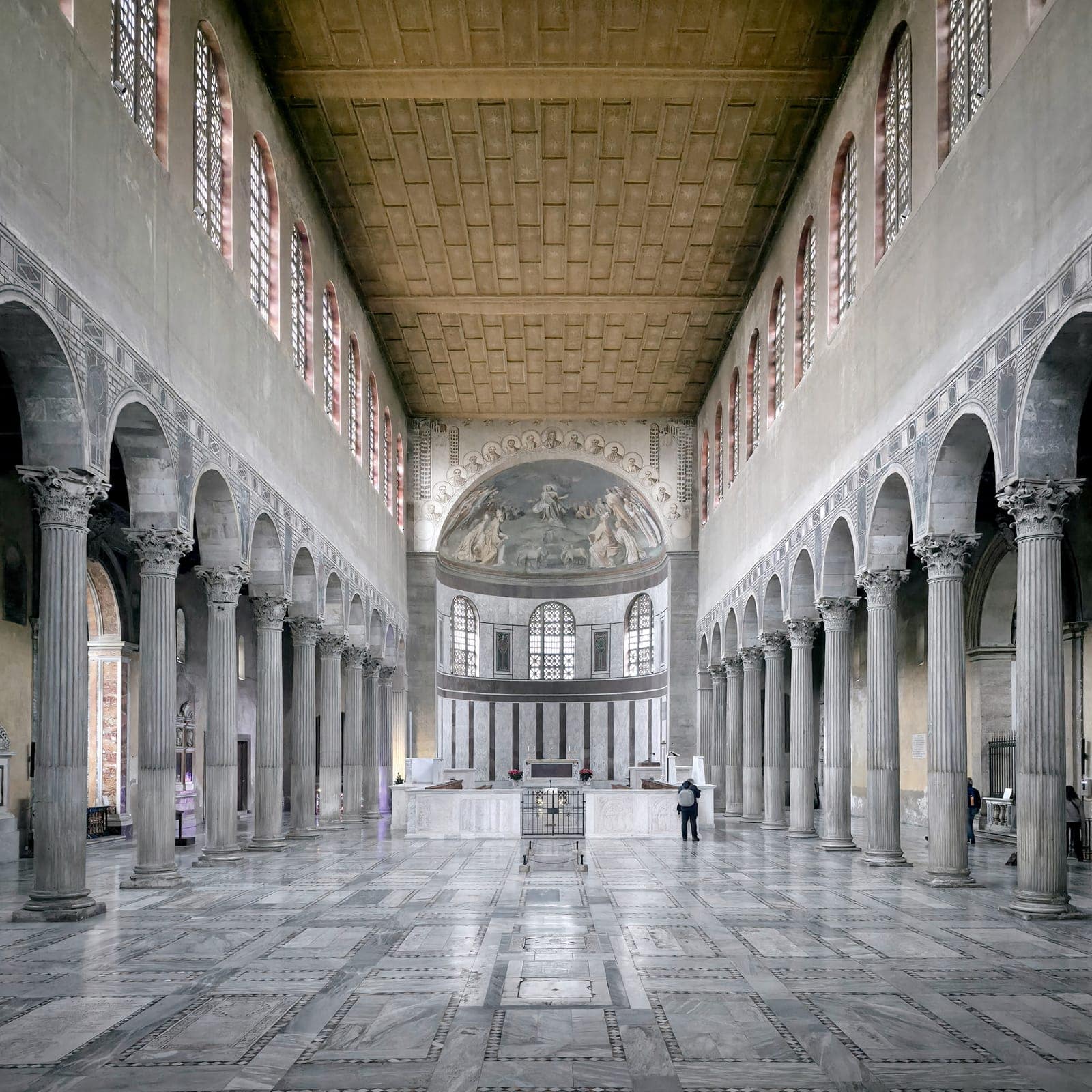 Long restrained nave of Santa Sabina on the Aventine in Rome.